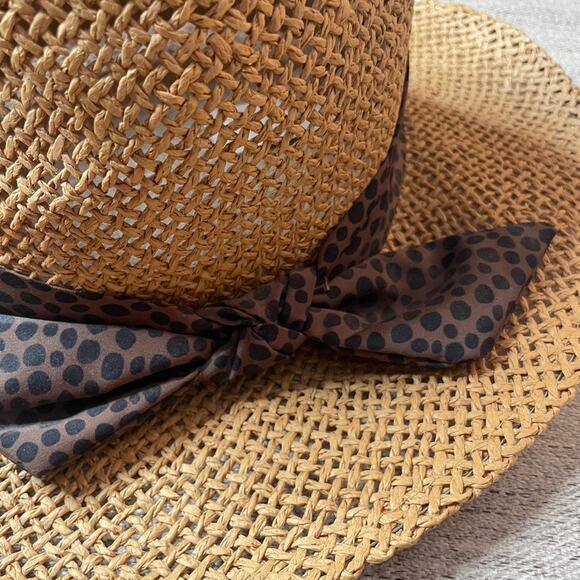 LOFT‎ Wicker Woven Hat Fedora Summer Leopard Spotted NWT Small Medium - Picture 2 of 3